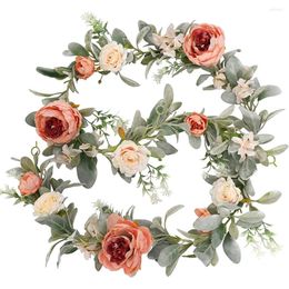 Decorative Flowers PARTY JOY 1.9M Artificial Lambs Ear Greenery Roses Silk Garland Fake Vines For Wedding Table Farmhouse Home Decor