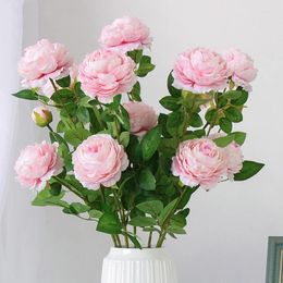 Decorative Flowers 66cm Long European Artificial Flower 3 Head Home Silk Peony Wedding Foreign Rose Party Decor 1pcs