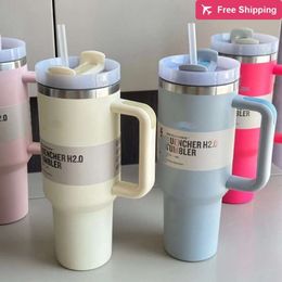 Dhl 1 Custom 40oz Stainless Steel Adventure H20 Tumblers Cups with Handle Lid Straws Travel Car M stanliness standliness stanleiness standleiness staneliness VANZ