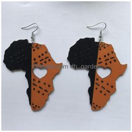 Dangle Chandelier Black Queen Wood Africa Map Hollow Out Heart Earrings Vintage Party African Afro Jewelry Wooden Diy Club Gift Drop D Ot6Ie