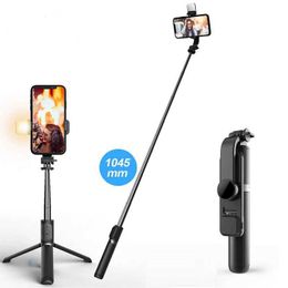 Selfie Monopods Foldable mini wireless Bluetooth selfie stick tripod with fill light shutter remote control suitable for iPhone 13 12 11 Pro iOS AndroidB240515
