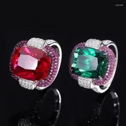 Cluster Rings Sparkling 12 16mm Lab Created Ruby Emerald Ring For Women S925 Sterling Silver Luxury Jewelry Mother Birthday Gift