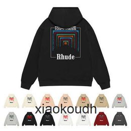 Rhude High end designer Hoodies for Long term stock fashion high street colorful door printed mens and womens versatile multi-color hoodies With 1:1 original labels