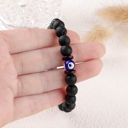 evil blue eye fashion natural stone volcanics bead chain bracele elastic blue charm strand bracelets for women lucky Jewellery
