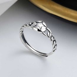S925 Sterling Silver Japanese Korean hemp rope woven five pointed star ring simple fashion versatile girlfriends food ring female