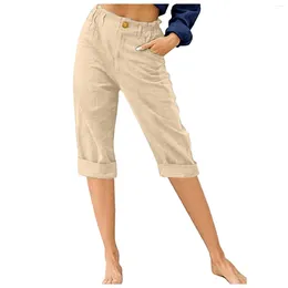 Women's Pants Cotton Linen Calf Summer High Waist Button Pocket Harem Women Loose Trousers Casual Khaki Basic 2024