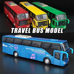 Diecast Model Cars Tourist bus model alloy model car die-casting ratio car model toy sound and light pull back childrens educational toys WX