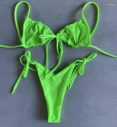Women's Swimwear Girls Ties Front Ruched Brazilian Push Up Bikini Micro Biquini Strappy Bandage Swimsuit Beach Wear Bathing Suit Women