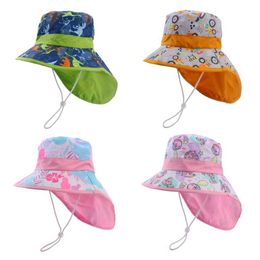 Caps Hats New Panama Summer Baby Bucket Hat Boys and Girls Cartoon Childrens Beach Shl Hat Childrens Wide Brim UV Protection Outdoor Sun Hat WX