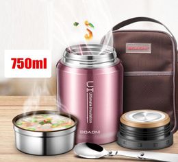 BOAONI 750ml Thermos Food Jar Vacuum Insulated Stainless Steel Thermal Kitchen Lunch Box Keep Heat Containers With Folding Spoon T9519475