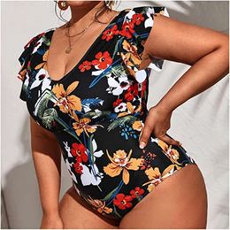 Leopard Print Plus Size Swimwear Sexy One Piece Swimsuit Women Large Bodysuit Thong Monokini Female Bathing Suit Beach Wear 2024