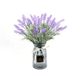 Decorative Flowers 10pcs 7 Head Flocking Lavender Plants And Artificial Green Interior Decoration Wedding Bouquet