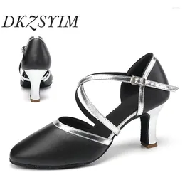 Dance Shoes DKZSYIM Women Latin Ballroom Black Girls Suede Sole Closed Toe Silver Golden Lace-up Microfiber Leather