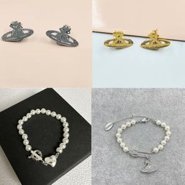 HOT sell Designer Vivianr Saturn orbit earrings bracelet Diamond link Chain earrings bracelet for Women Shining Pin Stacked orbit earrings wedding gifts