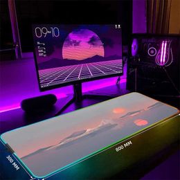 Mouse Pads Wrist Rests Mountains And Trees LED Gaming Mousepads Large Backlight Desk Mat 39.3x19.6in Gamer Mousepad RGB Mouse Pad Luminous Mouse Mat J240510