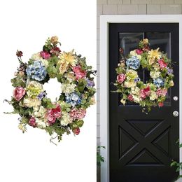 Decorative Flowers Artificial Hydrangea Wreath Home Garland Front Door Decoration Wall Background Party Decor Fake Flower
