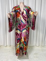 Beach Cover Up Women Cardigan Loose Long Dress Cocktail Party Boho Maxi African Holiday Batwing Sleeve Silk Robe