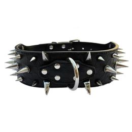 Dog Collars Leashes Alloy Horn Spike Nail Pet Collar Wolf Teeth Rivet Leather Neck Circle Chain Supplies Drop Delivery Home Garden Otctj
