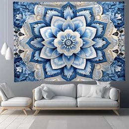 Tapestries Customised Tapestry Blue Mandala Bedroom Decoration Hanging Cloth Decorative Wall Art Scene Background