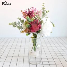 Decorative Flowers Meldel Fake Rose Peony Mixed Bouquet Home Decoration Artificial Silk Wedding Simulation Vanilla Spike Flore