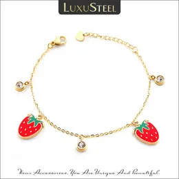Link Bracelets LUXUSTEEL Cute Baby Girl Strawberry And Round Cubic Zirconia Chains Friend Stainless Steel Collier Bangles Mujer