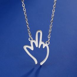 Fuxk You Middle Finger Pendant Necklace Women Men Hip Hop Stainless Steel Funny Rock Punk Jewelry Birthday Gift Wholesale