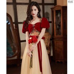 Party Dresses Vintage Floral Print Evening Dress Elegant Velvet French Puff Sleeve Engagement Gown Slim Lace Up Tulle Long Vestido