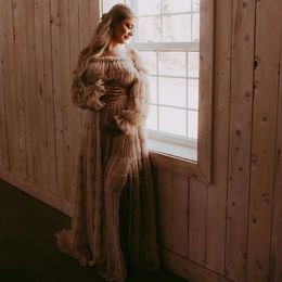 Bohemian Maternity Dress For Photoshoot Pleated Chiffon Flutter Tulle Gown Sexy Off Shoulder Top And Skirt Pregnancy Photo Shoot