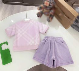 Top baby tracksuits girls Short sleeved suit kids designer clothes Size 100-160 CM Pink and white stripes T-shirt and shorts 24April