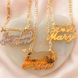 Pendant Necklaces Personalised Double Layer Name Necklace Womens Customised Double Layer Letter Name Personalised 3D Name Pendant Jewellery J240513