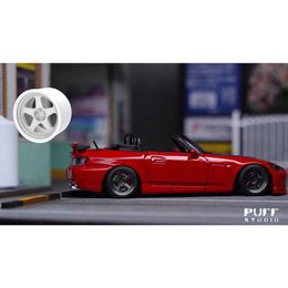 Diecast Model Cars 1/64 PUFF model car wheels and brake discs diameter 7.5mm with rubber Tyre modifications racing die cast car toy Tomica 4-piece set WX