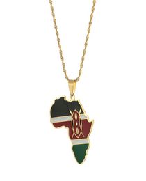 Africa Kenya Map Pendant Necklaces Gold Color Enamel African Kenya Flag Jewelry2708579