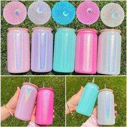 Shimmer Diamond Replaced Glitter Lids Crystal For 16Oz 20Oz Tumbler Blank Clear Frosted Glass Mason Jar Libby Can Cool277z