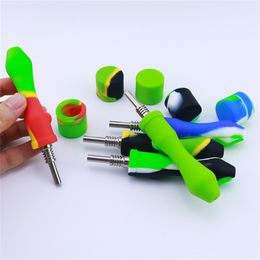 Colourful Silicone Nectar Collector Smoking Pipes Accessories With 10mm Titanium Tip Nail Silicone Caps Concentrate Oil Rigs Dab Straw portable mini size