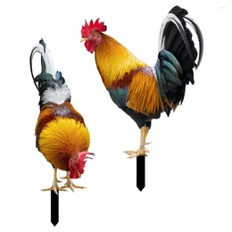 Garden Decorations 2 Pcs Wood Pile Decorative Inserts Outdoor Flower Pots Rooster Acrylic Yard Sign