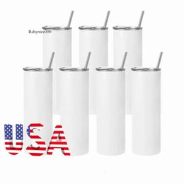 Sublimation Blanks White 20Oz Stainless Steel Tumblers Big Capacity Car Mug Water Bottle Camping Cup Vacuum Insulated Drinking US CA Stocked 0413 0516