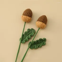 Decorative Flowers 1PC Handmade Knitting Acorn Crochet Finished Leaf Flower For Wedding Party Decoration Artificial Bouquet Home Living Room
