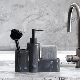 Liquid Soap Dispenser Kitchen Marble Look Hand And Dish Pump Bottle Sink Washing Brush Sponge Holder 3 In 1