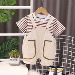 Clothing Sets Kids Summer Set 2024 Fashion Baby Boy Clothes 2 To 3 Years Striped Large Pocket Short Sleeve T-shirts And Overalls Boys Suit