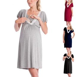 Maternity Dresses Maternity Pajamas Breastfeeding Nightgowns sexy Short Sleeve Sleepwear Nightie Mothers Nightwear Pregnant Nursing pajamas dress Y240516