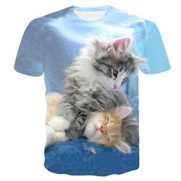 T-shirts Cat girl T-shirt clothing boy girl animal children 3D T-shirt children summer cat lively cute and interesting baby T-shirt top 2023 3-14YL2405