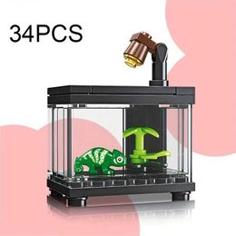 Blocks 34 pieces Lizard Decorative Box Building Block Set Mini Fish Tank Series Assembly Block DIY Childrens Education Christmas Gift WX