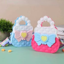 Backpacks Girl Princess Cross Bag 2024 New Silicone Cute Handbag Bow Heart Childrens Coin Wallet Rainbow Shoulder Strap Childrens Bag d240516