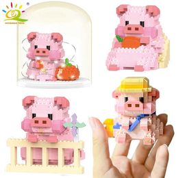 Blocks HUIQIBAO Mini Cute Pig Mini Building Block 3D Diamond Model Animal Block DIY City Building Toy Childrens Gift WX