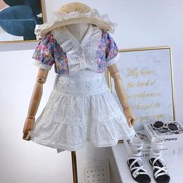 Clothing Sets Children's Wear 2024 Summer Girls' Fragmented Blossom Top And Lace Skirt Two Piece Set