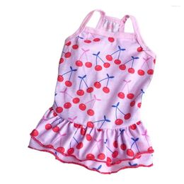 Dog Apparel Beautiful Puppy Dress Cherry Pattern High Elasticity Fruit Surface Summer Two-legged Clothes