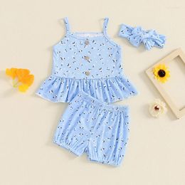 Clothing Sets MISOWMNJOY Baby Girls Outfits Born Summer Sleeveless Floral Print Button Front Cami Tops Shorts Headband Clothes Set