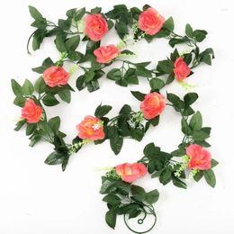 Decorative Flowers DociDaci 2Pcs White Artificial Fake Roses Hanging 2.2M Vines Plants Leaves Home Garland Wedding Party Decoration