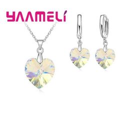 Wedding Jewelry Sets Love Heart Shape Womens 925 Sterling Silver Colored Bridal Set for Fashion Crystal Pendant Necklace Earring
