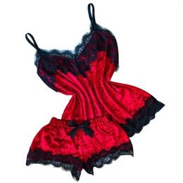 Hot Selling Women's Sleepwear Women Lace Sexy Lingerie Camisole Bow Shorts V-Neck Tops Velvet Pyjamas Babydoll Nightdress Underwear Set